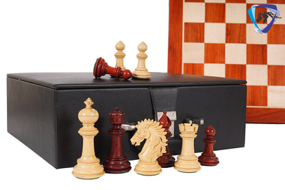4.5" Staunton Bud Rosewood Chess pieces Set- VICTORIA CROSS - Triple Weighted + 21" Bud Rosewood Chess Board  + Leatherette storage Box.