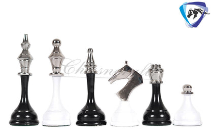 14" Brass Chess Board set- Modern Classic Hand carved- Soviet BLACK & WHITE EDITION chess pieces in velvet storage box - Chess Gift for Him