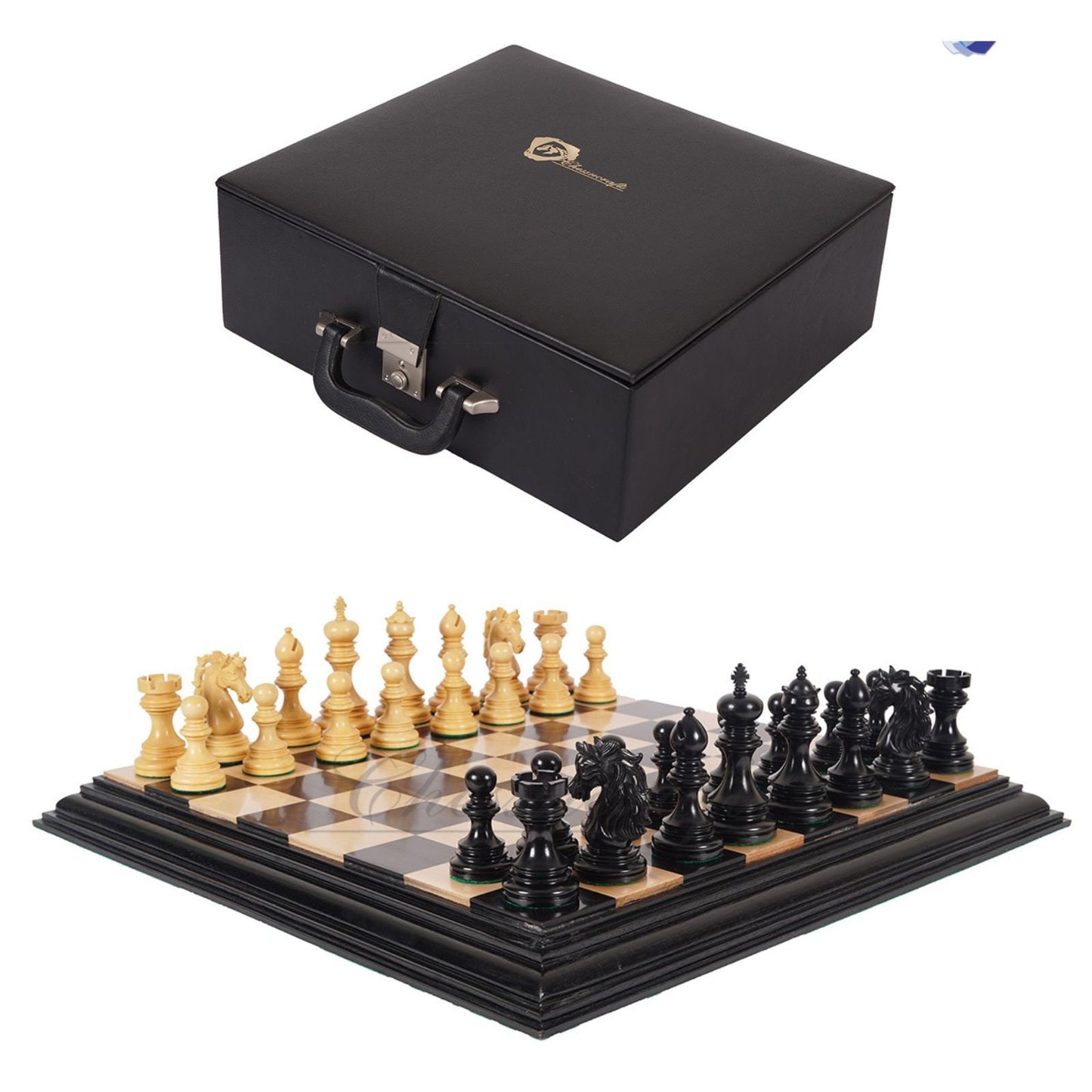 4.4" Staunton Ebony wood & Boxwood Luxury Chess pieces Set- KENNEDY-JFK - Triple Weighted 2 Extra queens
