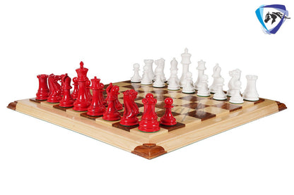 Reproduced 1849 Original Staunton Pattern Chess Set in Lacquer Painted Red & Ivory White - 4.5" King- Triple weighted 2 Extra queens