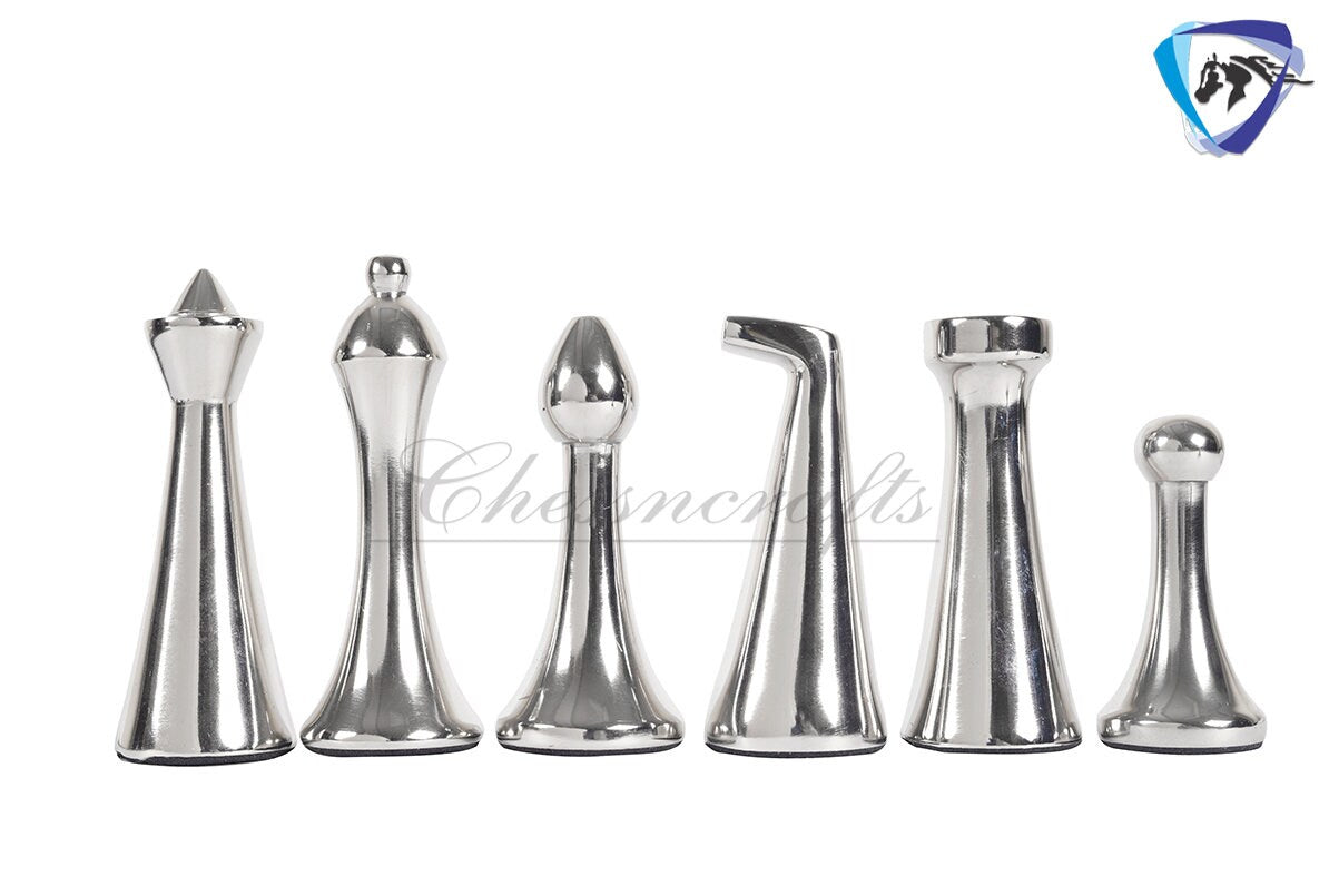 16" Metal chess Board set Reproduced Hermann Ohme Metal chess Set Unique modern design Black-silver Glossy Polish MODERN HOME DECOR Chess