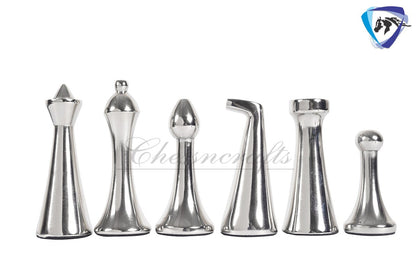 16" Metal chess Board set Reproduced Hermann Ohme Metal chess Set Unique modern design Black-silver Glossy Polish MODERN HOME DECOR Chess