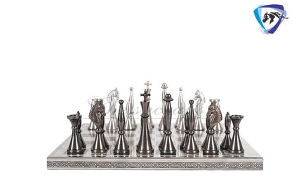 14" Brass Chess Board set ART DECO Chess Pieces - MEENAKARI chess board Hand carved in velvet storage box - Brass chess board set-Chess Gift