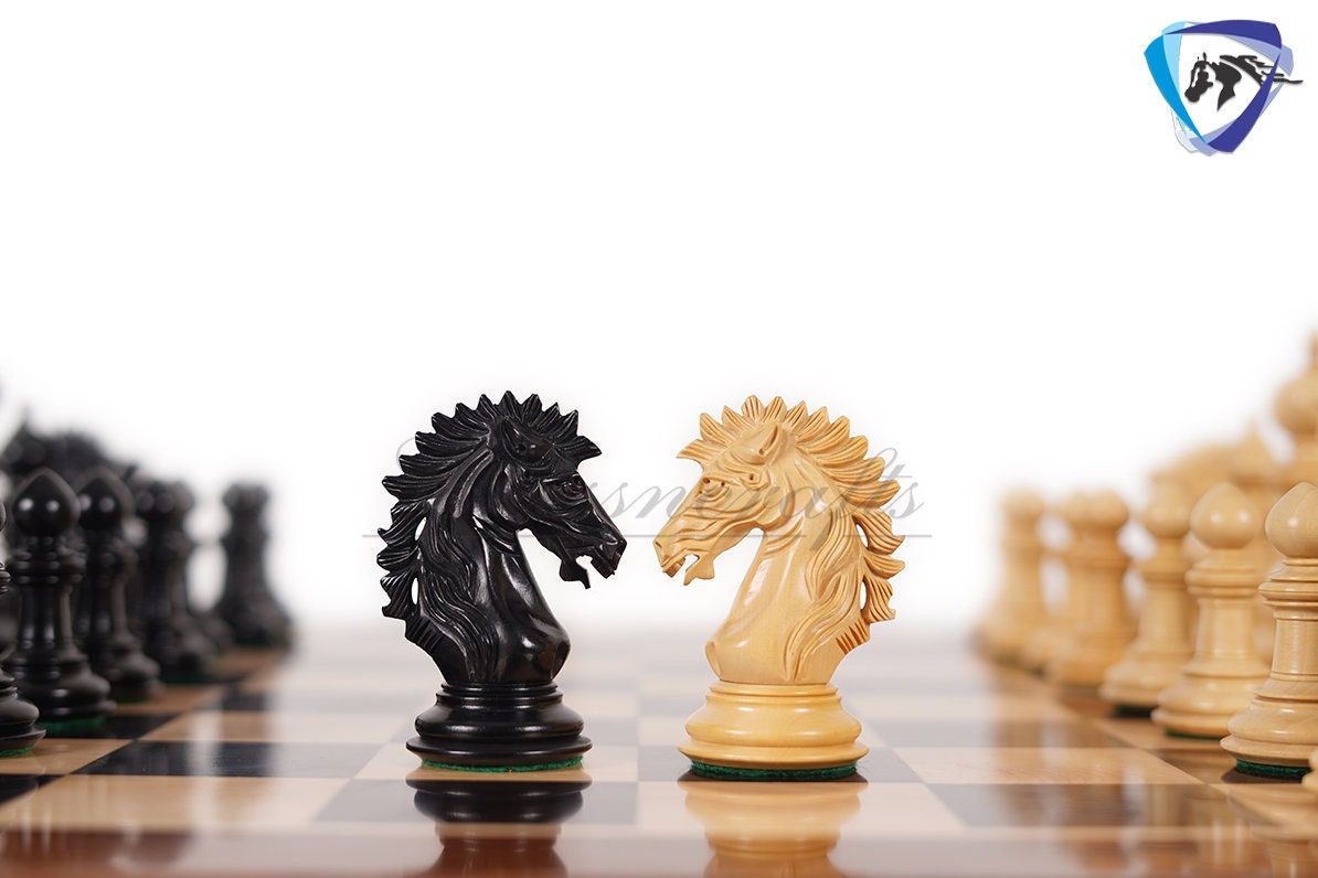 4.5" Ebonywood Staunton Chess pieces Set - VICTORIA CROSS Luxury- Triple Weighted + 21" ebonywood chess board + Leatherette storage box