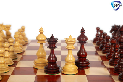 4.5" Staunton Bud Rosewood Chess pieces Set- WILD STALLION + 21" Bud Rosewood Chess Board STEPS Border  + Leatherette storage Box.