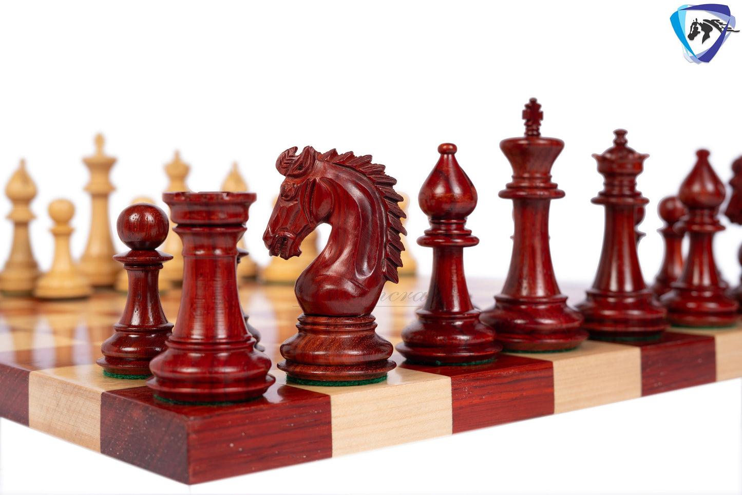 3.75" Staunton Bud Rosewood Chess pieces Set- THE ADVENT series + 50mm Borderless solid Budrosewood chess board + Leather storage box