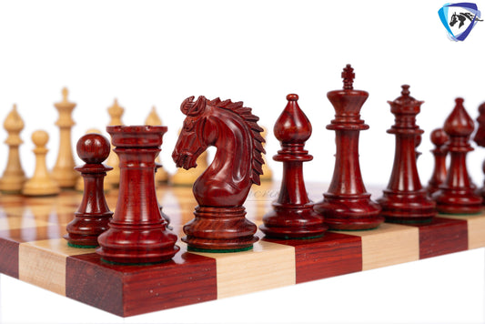 3.75" Staunton Bud Rosewood Chess pieces Set- THE ADVENT series + 50mm Borderless solid Budrosewood chess board + Leather storage box