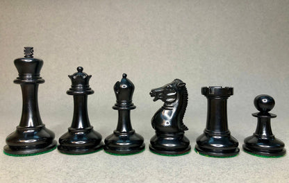 1854 Reproduction Walter Grimshaw Circa 3.5" Staunton Chess Pieces Set in Antiqued Boxwood & Ebony wood- Weighted Extra queens + Storage.