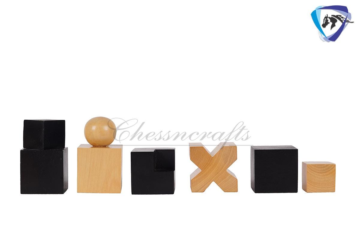 1923 Bauhaus Chess pieces set in Ebonized Boxwood King: 2" vintage chess pieces set + 12" Ebony wood Foldable Roll up chess board set Combo
