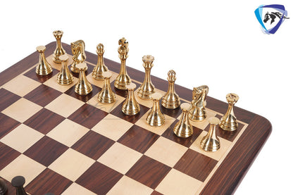 4.4" Brass Russian Zagreb (Leningrad) chess pieces set Antique & GOLD polish / 19" Rosewood(Dark Grain) Chess board Combo- Gift For Him