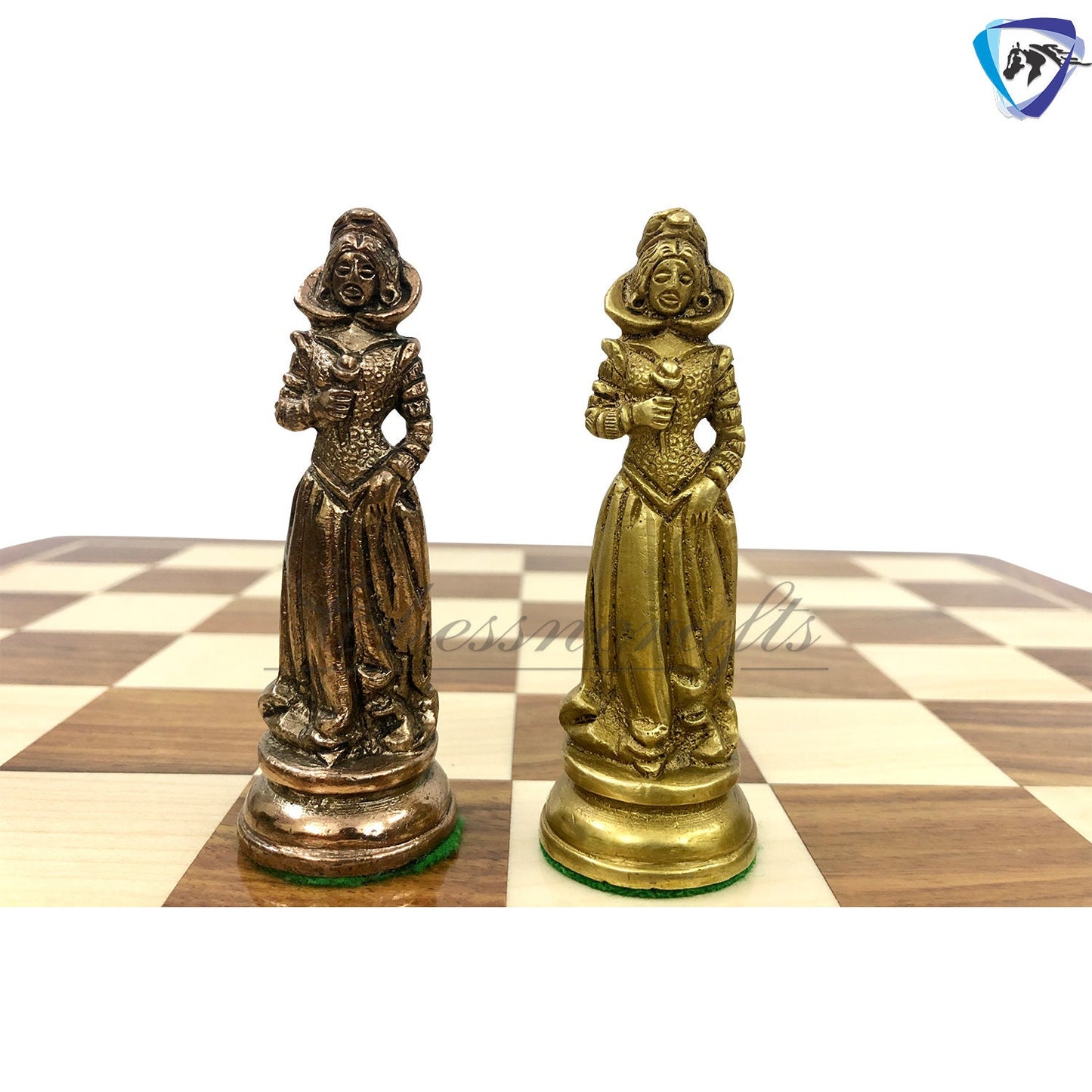 Indian Brass Metal Chess Pieces Set Antique Vintage Figures Chess set + 21" Rosewood Chess Board set