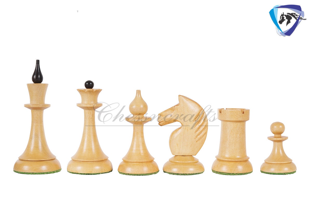 COMBO of 1950 Soviet(Russian) Latvian Chess Pieces Set in Ebonised boxwood With 60mm(19") Ebonywood Borderless Chess board
