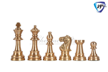 1849 Reproduced Staunton chess pieces set in Brass Metal Antique & Gold polish King: 3.4" + 16" Golden rosewood Chess Board + Storage Box