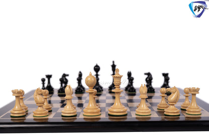 3.5" William Hallett 1860 London Reproduced Chess Pieces Set in Ebony Wood + 19" Ebonywood chess board(51mm sq) + Leatheret Storage box