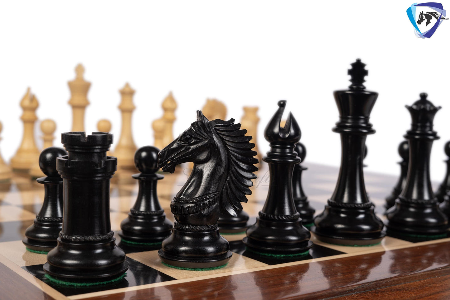 4.5" Ebonywood Staunton Chess pieces Set- CAVALIER Series + 23" Ebony wood Chess Board(sq-60mm) + Leather Storage Box