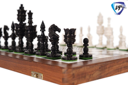 4.1" Camel bone chess set Lotus handmade Carved chess pieces | chess gift| christmas gift | chess board set | Inlaid foldable chess board