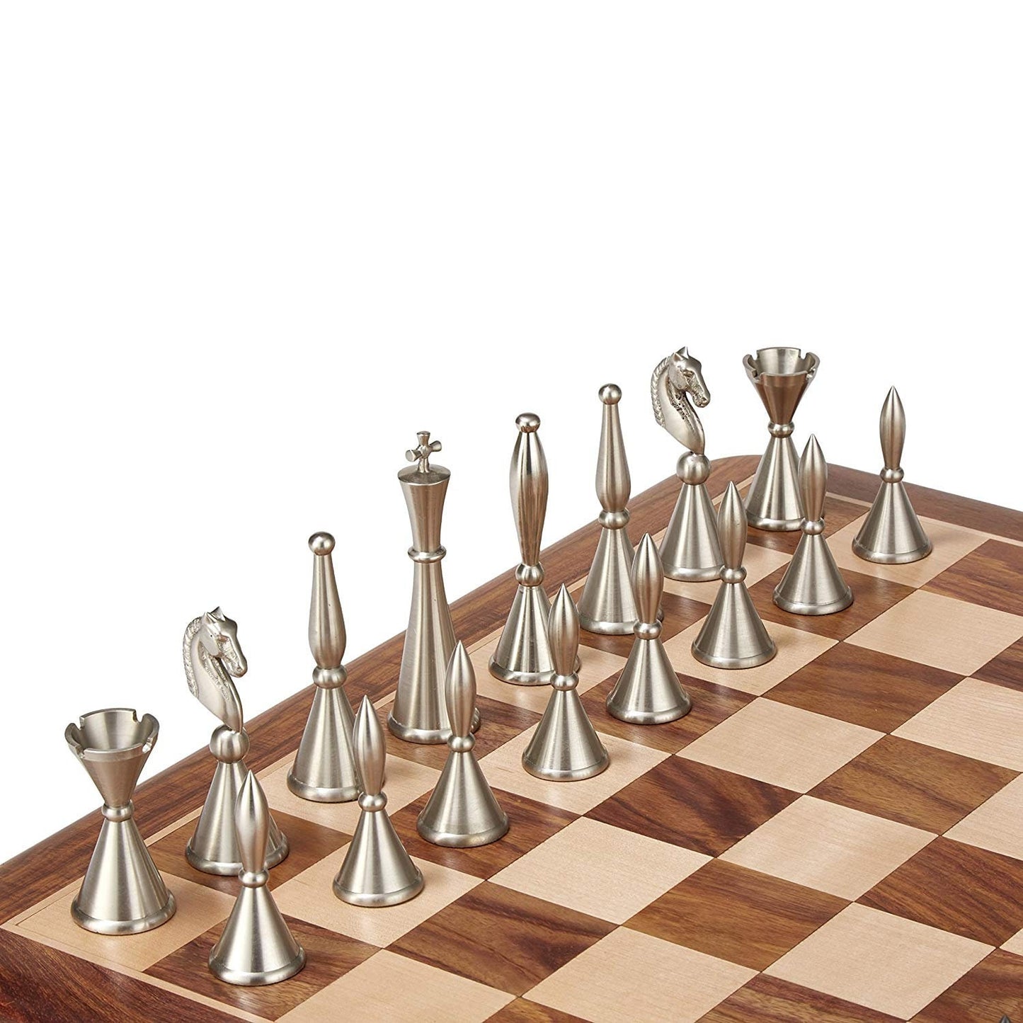 Solid Brass Chess pieces set French Silver copper King: 4.25" & Rose wood folding chess board-16" x 16" with chess pieces storage.