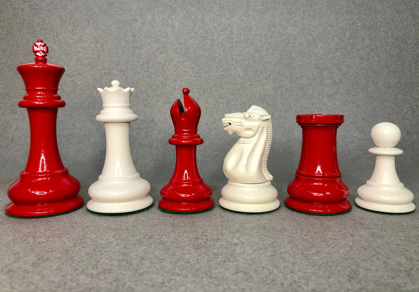 Reproduced 1849 Original Staunton Pattern Chess Set in Lacquer Painted Red & Ivory White - 4.5" King- Triple weighted 2 Extra queens