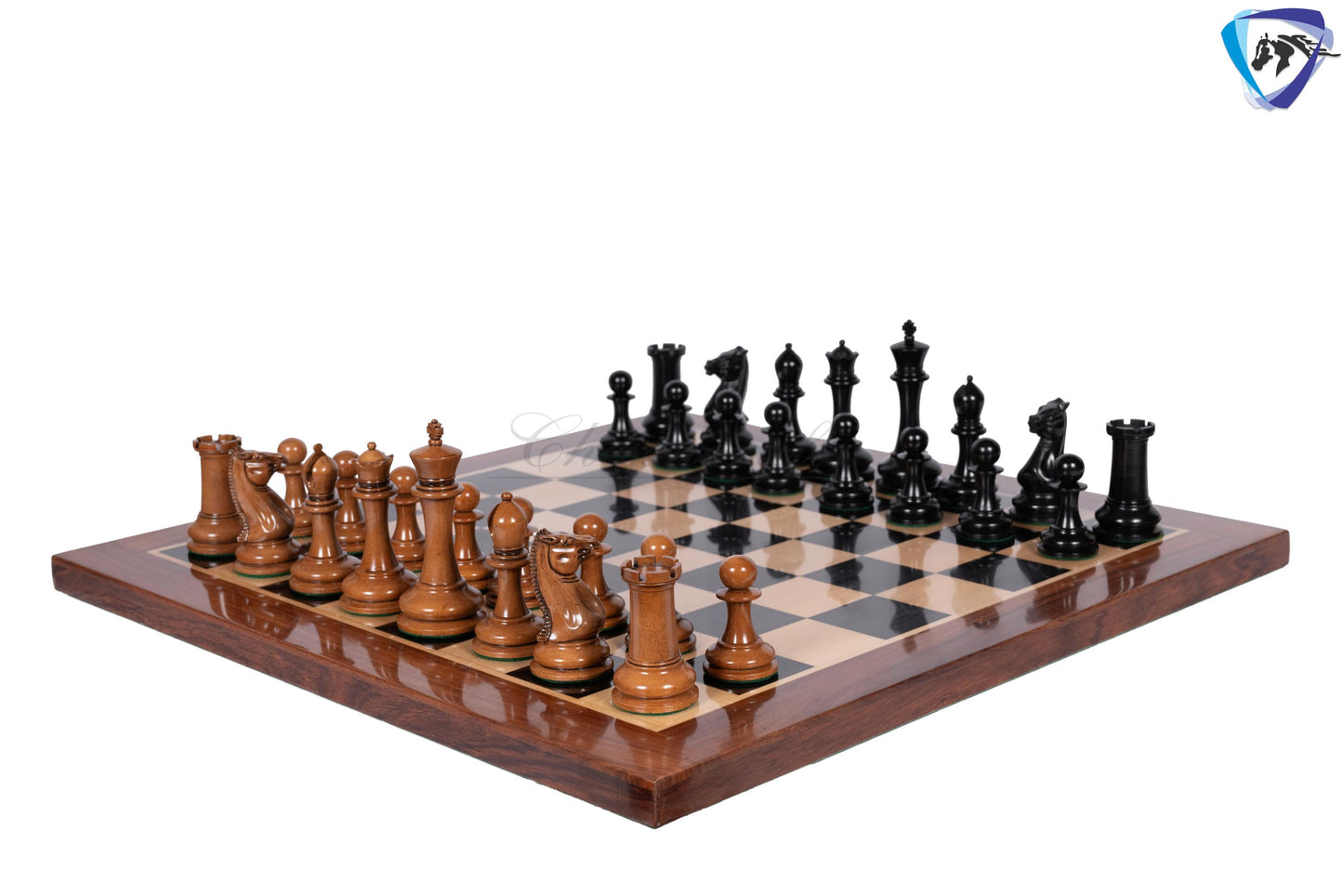 1849 Reproduced Morphy Cooke Chess Pieces Set 4.4" Antiqued Distressed & Ebony wood + 21" Ebony wood chess board(55mm) + Leather Storage box