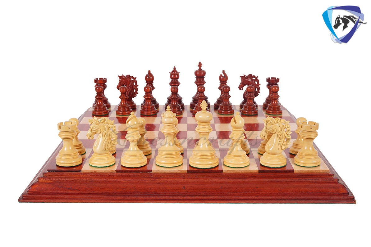 4.4" Luxury Staunton Chess pieces Set Bud Rosewood- JFK series + 21" Bud Rosewood Chess board(55mm) + Leather Storage box for chess men