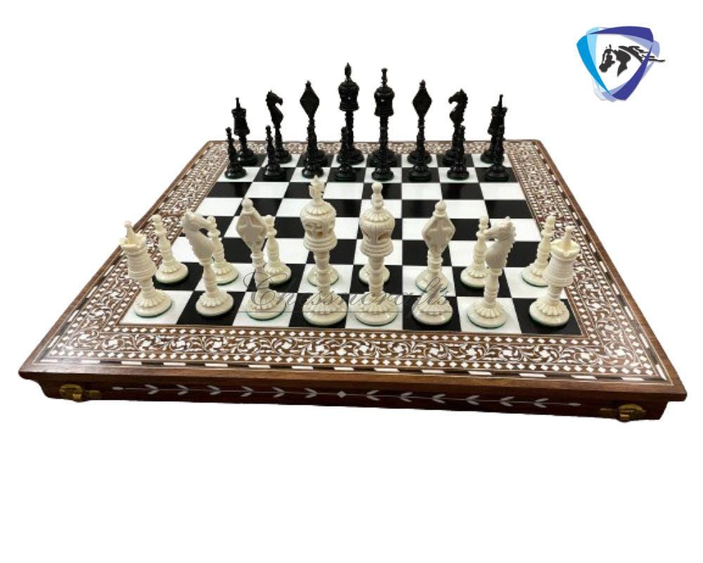 4.4" Camel Bone chess Pieces Set Designer Vintage collector series- Modern CARVED SERIES. Handmade Chess Gift.