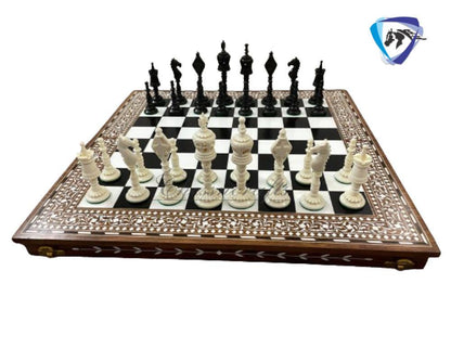 4.4" Camel Bone chess Pieces Set Designer Vintage collector series- Modern CARVED SERIES. Handmade Chess Gift.