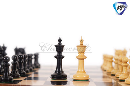 4.5" Staunton Ebonywood Chess Pieces Set "BLACKBURNE" Joseph Henry Triple Weighted 2 Extra queens + 21" Ebonywood Chess Board + Storage Box