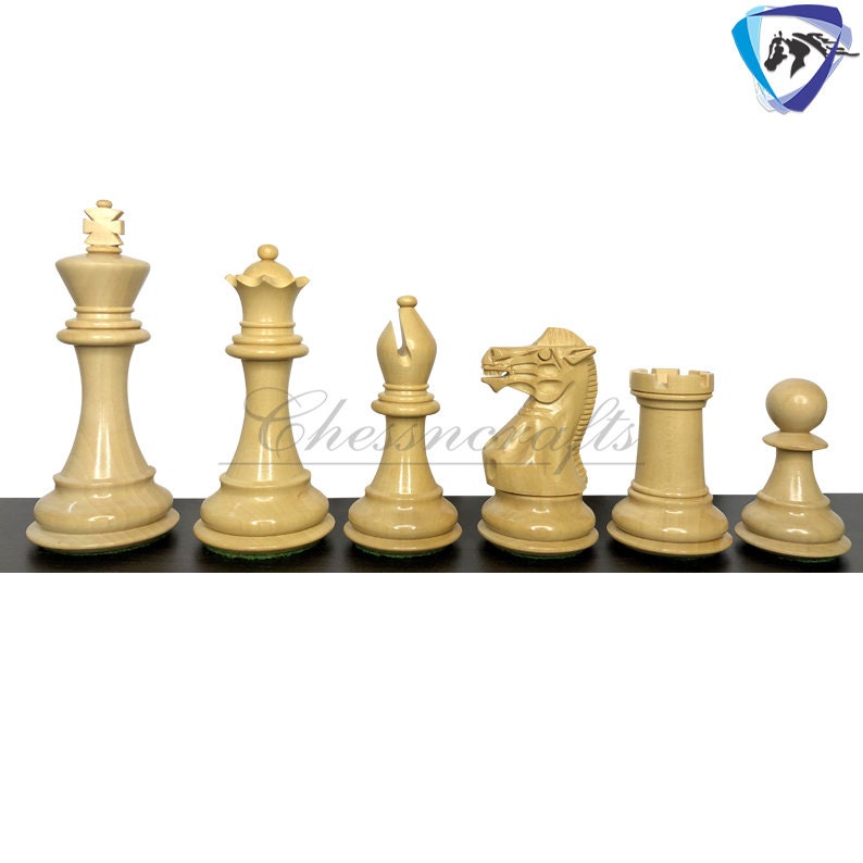 Club Staunton boxwood chess pieces Set in - King 3.75"  Weighted 2 Extra Queens- Black Dyed Boxwood