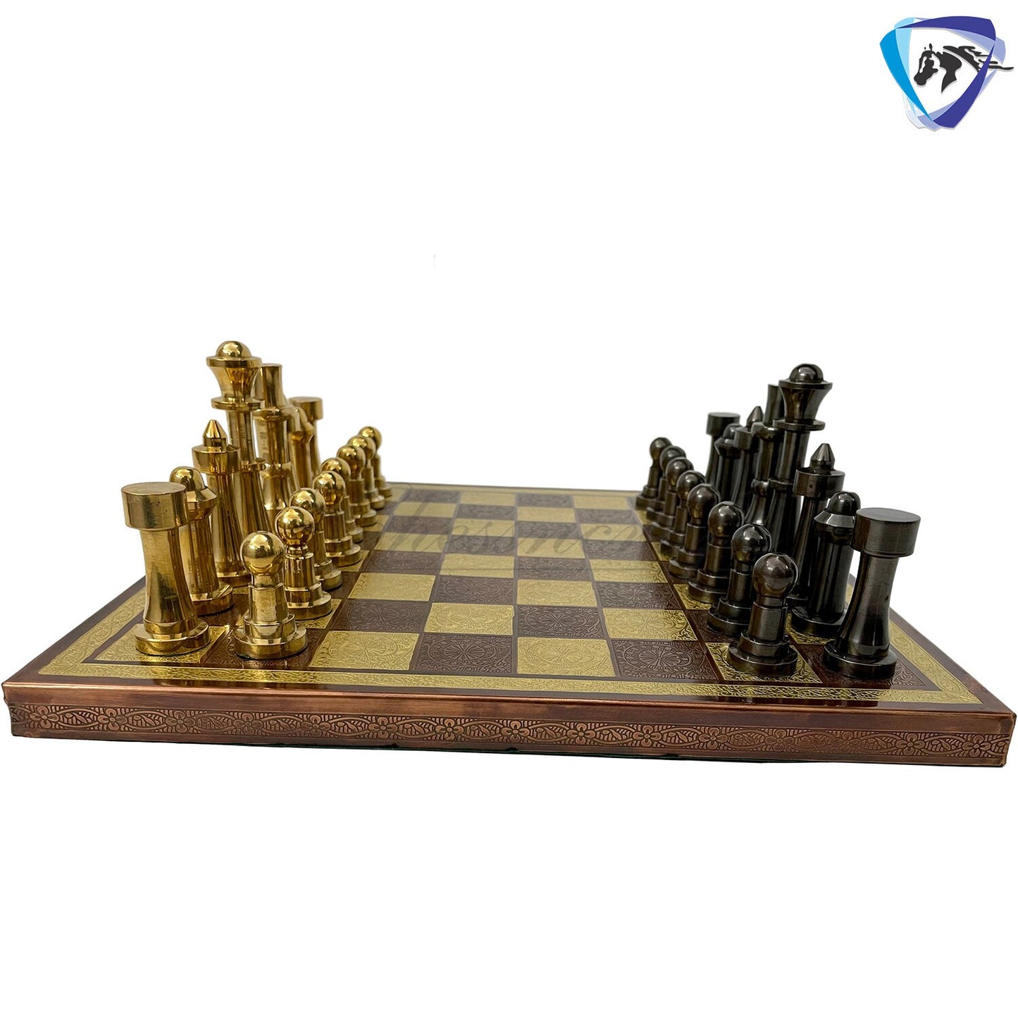 14" Brass Chess set- THE BULLET SERIES chess men Carved with velvet storage box - Vintage antique set- Brass Chess board set | Gift for him.