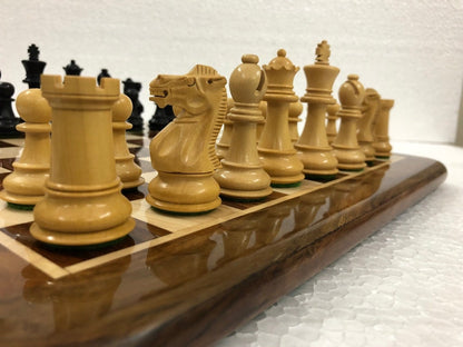 Club Staunton boxwood chess pieces Set in - King 3.75"  Weighted 2 Extra Queens- Black Dyed Boxwood