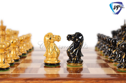 4" Wooden Staunton Chess set - STREET ART Painted chess pieces Black & Gold Weighted- extra queens + 19" Golden rosewood Chess Board COMBO