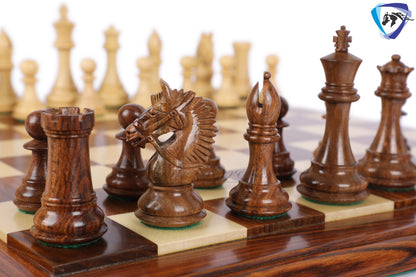 4.1" Staunton Golden Rosewood Chess pieces set- EXCALIBUR- Sheeshamwood & boxwood + 21" Luxury Golden Rosewood chess board + Storage Box