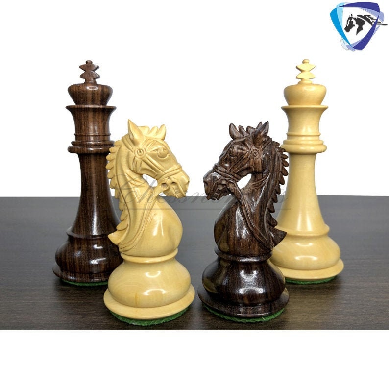 4.5" Rosewood staunton chess pieces set BRIDLE SERIES Weighted w/ extra queens.