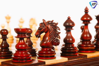 4.5" Staunton Bud Rosewood Chess pieces Set- WILD STALLION + 21" Bud Rosewood Chess Board STEPS Border  + Leatherette storage Box.
