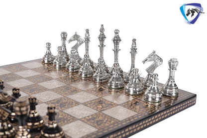 14" Brass Metal Chess Board set Modern Classic Handmade Soviet chess pieces with storage box - Vintage Chess for Gifting