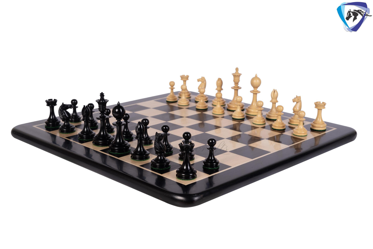 3.5" William Hallett 1860 London Reproduced Chess Pieces Set in Ebony Wood + 19" Ebonywood chess board(51mm sq) + Leatheret Storage box