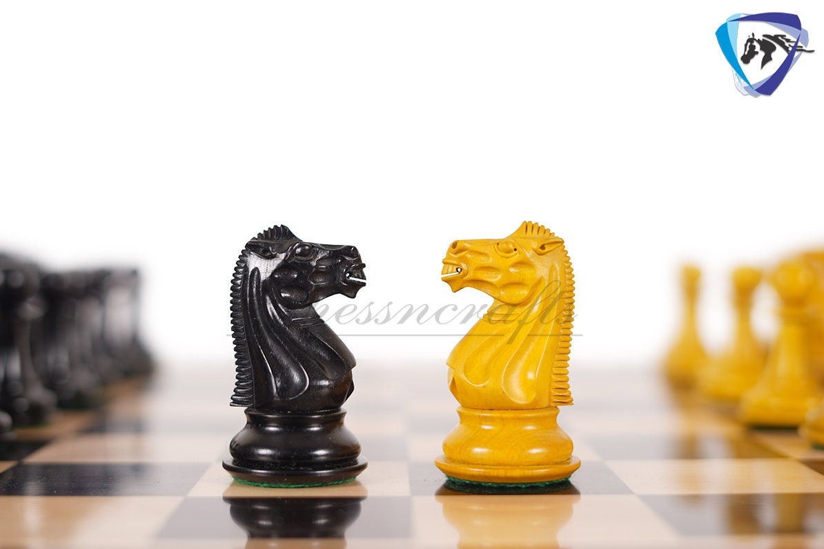 4.5" Ebonywood Chess Pieces set with Antiqued Boxwood 1940 Soviet Reproduced Club Chess pieces Triple weighted- Vintage Chess set-Chess Gift