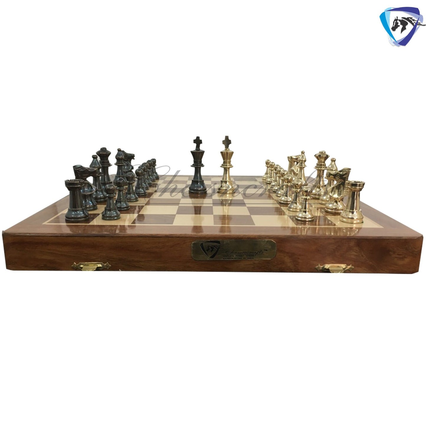 Staunton Brass Chess Pieces Set and 14" Folding Rosewood chess board with storage. Metal chess set handmade Chess for Gift, Birthday gift.