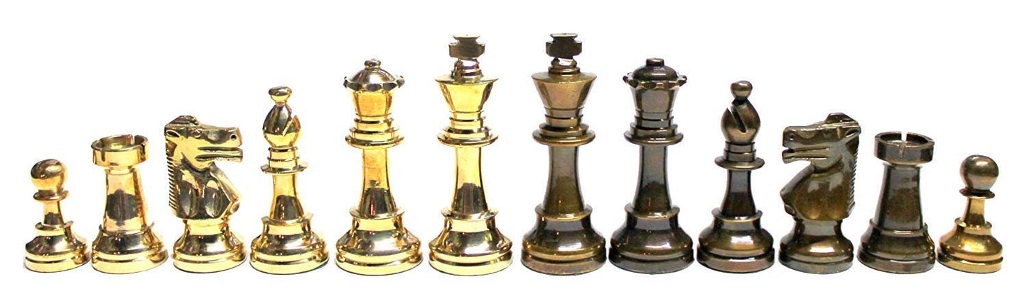 Brass Metal Staunton chess set & Rosewood chess board with storage 16"x16"- Glossy gold black chess men