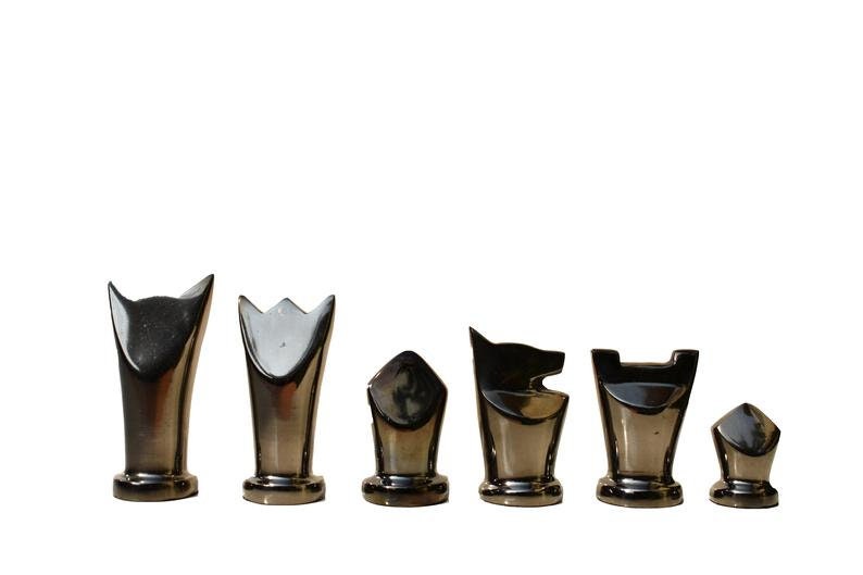 14" Metal chess Board Set Black & Gold EGYPTION GOLD FLOWER Unique design Chess gifting-Luxury Metal chess set