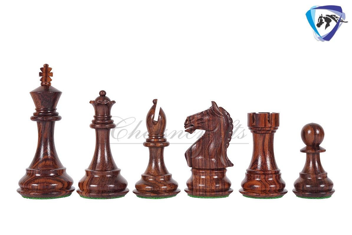 Staunton Chess pieces Set - 4" Fierce Knight Rosewood Chess Pieces set - 21" Rosewood Chess Board + Leather Storage Box COMBO