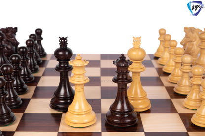 4.5" Luxury Staunton Rosewood & Boxwood Chess pieces Set- Alexander Luxury- Triple Weighted + 21" Rosewood Chess Board + Leather Storage Box
