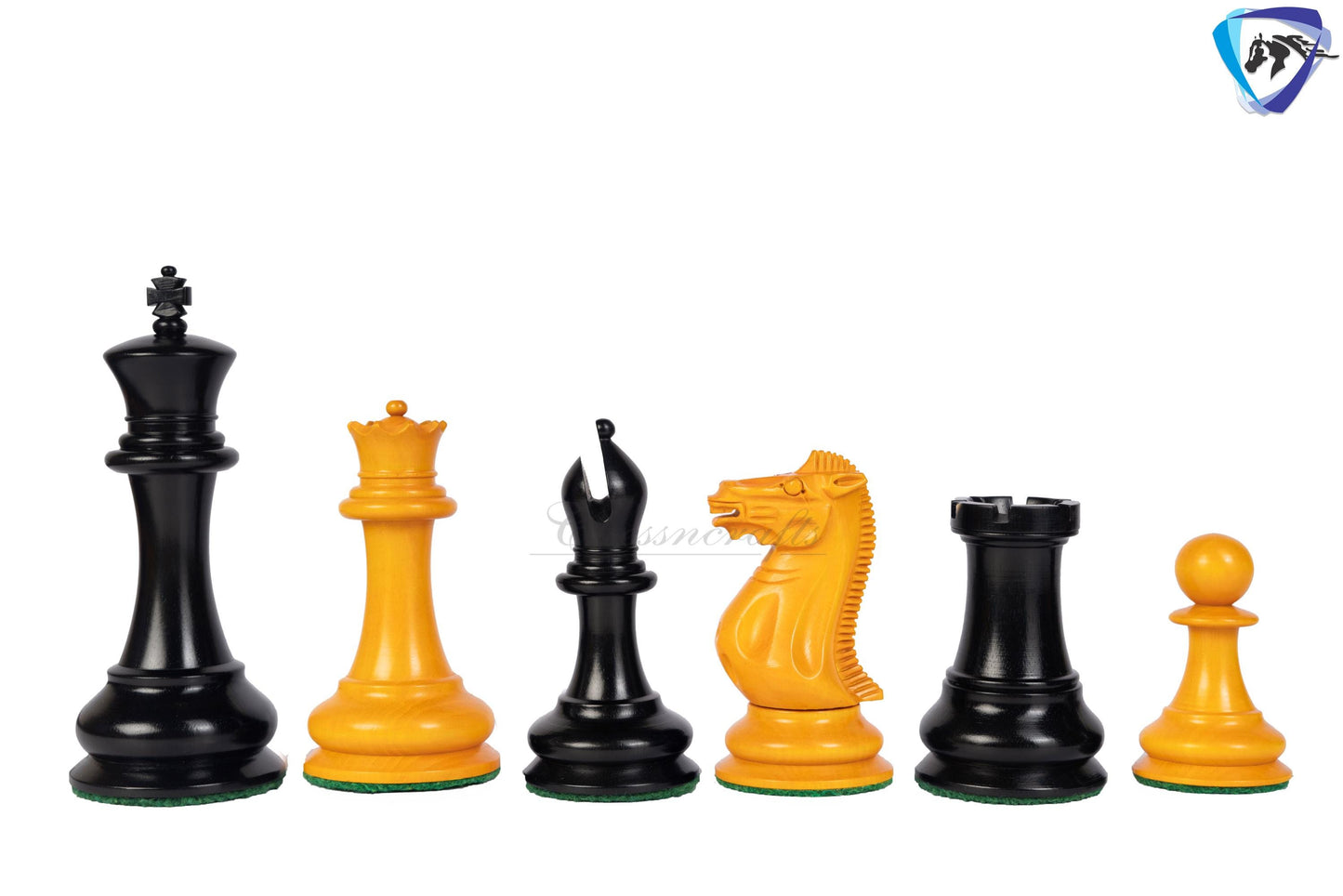 1849 Staunton Chess Pieces Set in Antiqued Boxwood & Ebony wood- 4.5" King + 21" Ebony look chess board(sq 55mm) + Leather Storage box