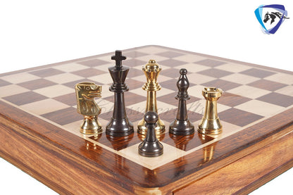 16" Brass Chess Board Set INTERNATIONAL Chess Pieces Black-gold and Rosewood Chess board with Storage drawer | Chess Gift /CHRISTMAS