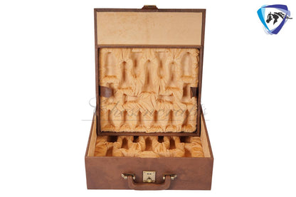 3.75" Camel Bone Staunton chess Pieces set- 1849 reproduced Cooke in Green-White + 21" Ebony wood chess board + Leather Storage Box