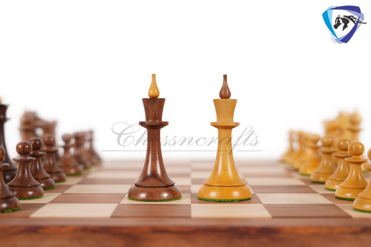 Soviet(Russian) Latvian Chess Pieces Set-1950 in Golden Rosewood Reproduction chess pieces + 21" Drueke Chess Board Sheeshamwood
