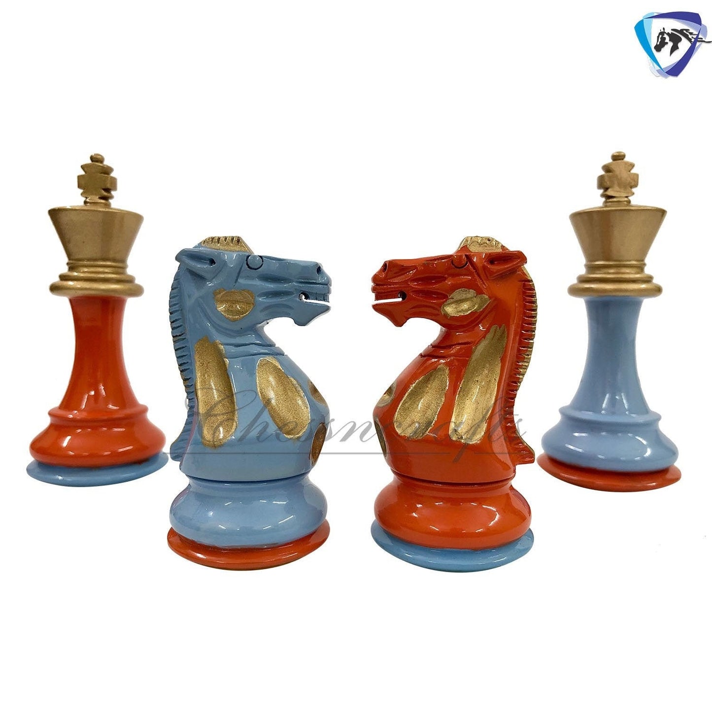 4" Wooden Staunton chess set Painted chess pieces SUN & SKY specially weighted with Extra Queens