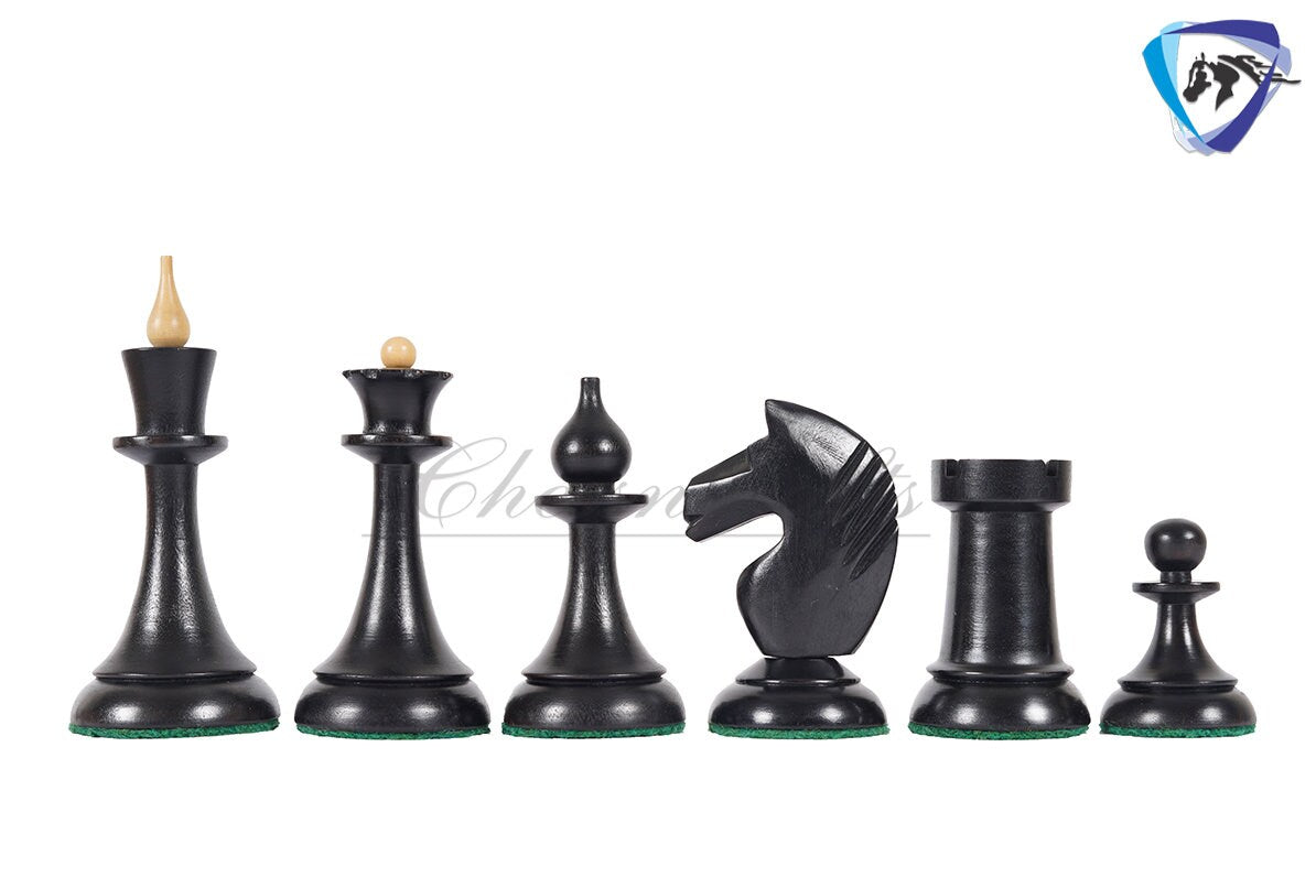 COMBO of 1950 Soviet(Russian) Latvian Chess Pieces Set in Ebonised boxwood With 60mm(19") Ebonywood Borderless Chess board