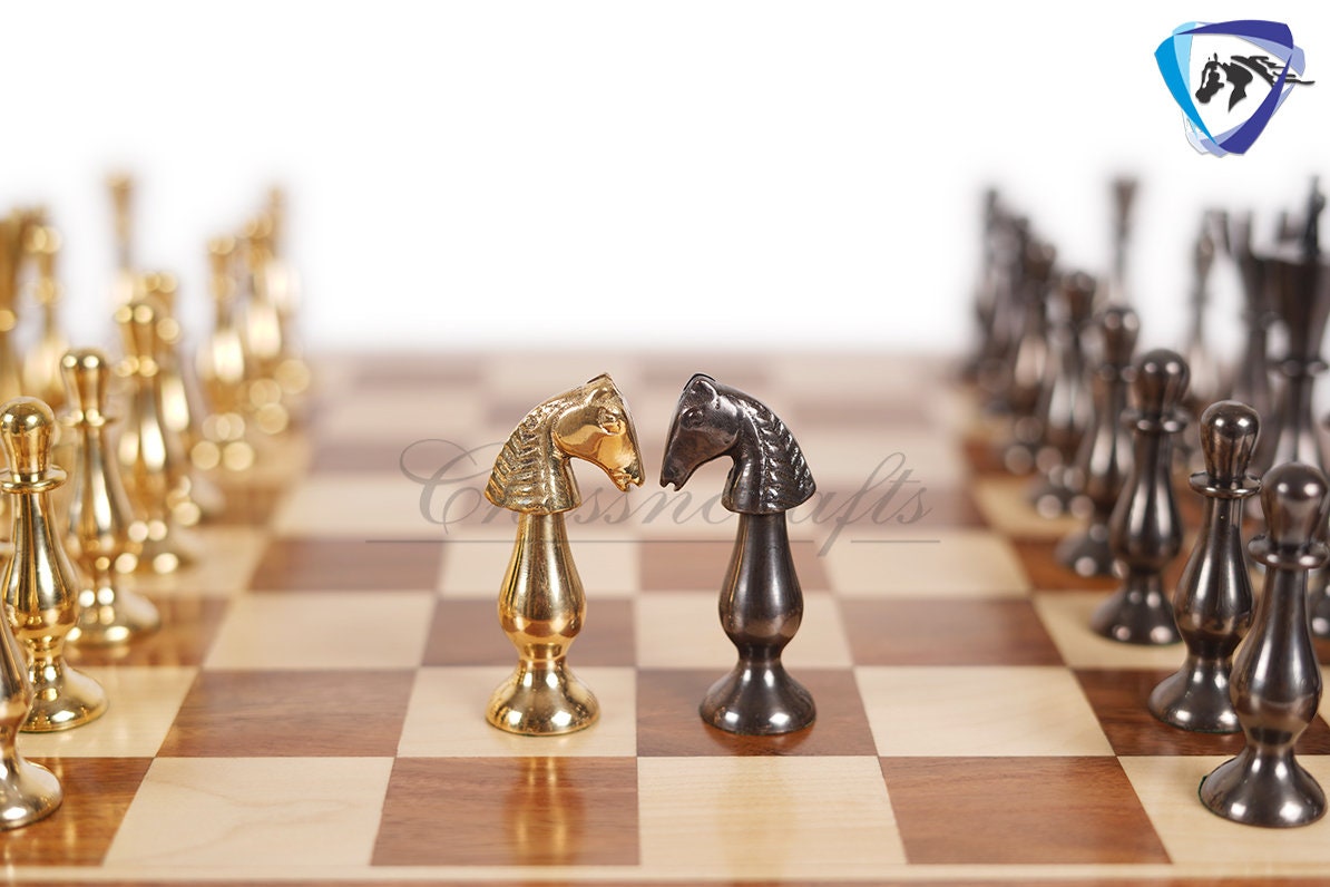 16" Brass Chess Board Set CLASSICAL Chess Pieces Black-gold and Rosewood Chess board with Storage drawer | Chess Gift /CHRISTMAS