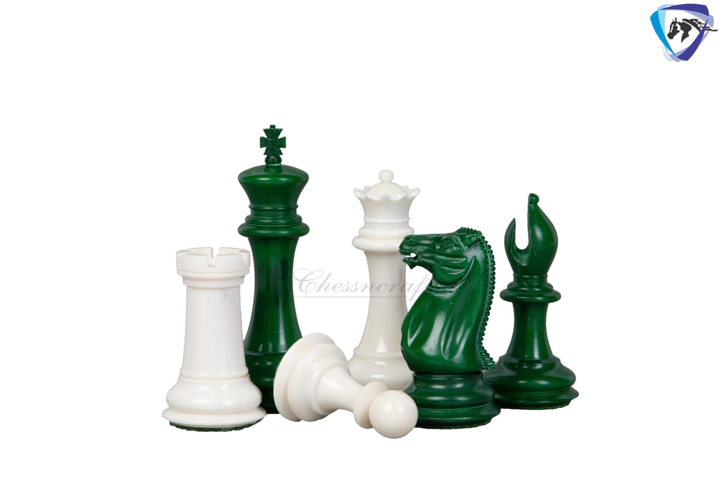 3.75" Camel Bone Staunton chess Pieces set- 1849 reproduced Cooke in Green-White + 21" Ebony wood chess board + Leather Storage Box